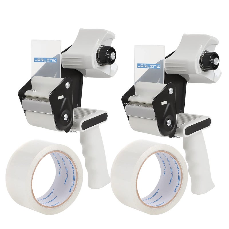 JARLINK Packing Tape Dispenser Gun (2 Pack) with 2 Rolls Tape, 2 inches Lightweight Industrial Side Loading Tape Dispenser for Shipping Packaging Moving Sealing (Grey & Black) - Image 1